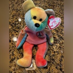 RARE 1996 Ty Beanie Baby "PEACE" the Bear - Mint Condition